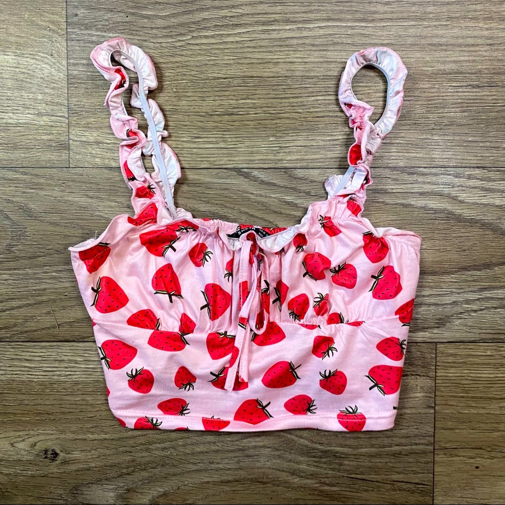 Kawaii Pink Cottagecore Strawberry Frilly Fairy Cropped Top Croptop